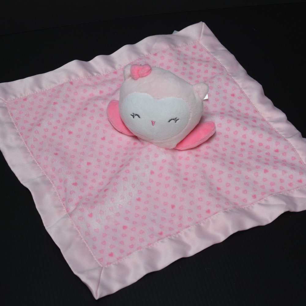 Carters Pink Owl Heart Baby Lovey Blanket Rattle